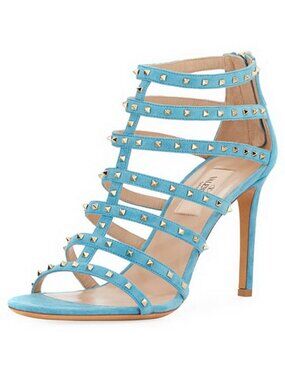 NEW VALENTINO GARAVANI Suede Rockstud Sandals, Strappy Cage, Back Zip, EU 36.5
